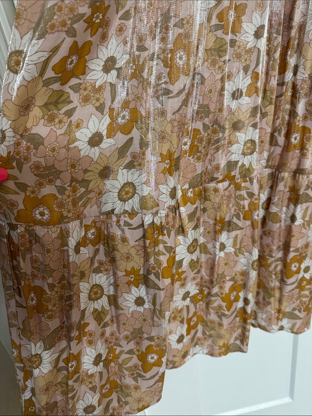 Floral Puff-Sleeve Maxi Dress in Pink and Mustard - Picture 2 of 5